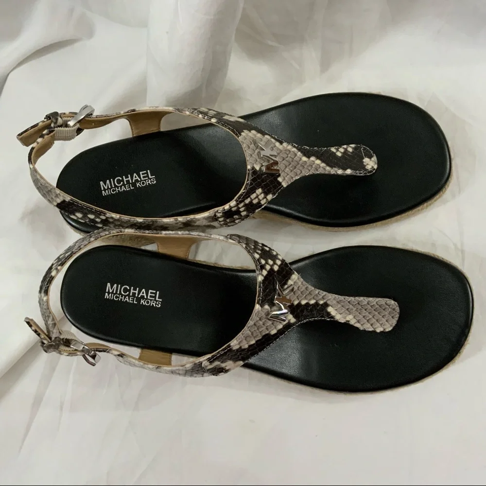 MICHAEL Michael Kors Black and Snake-Print Wedge Sandals